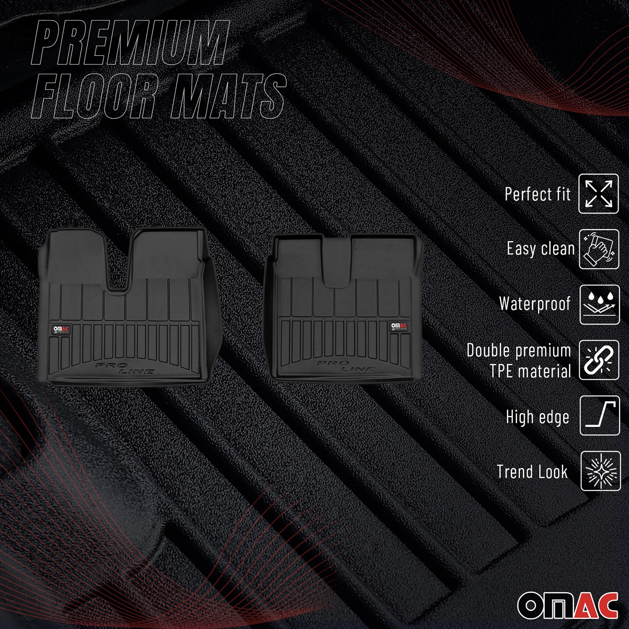 OMAC Gummi Fußmatten für MAN TGX 2020-2026 Premium TPE 3D Automatten Schwarz 2x