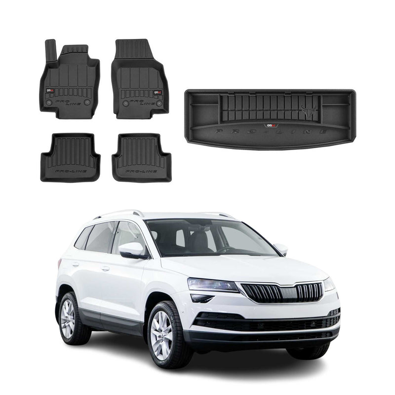 OMAC Fußmatten & Kofferraumwanne Set für Skoda Karoq 2017-2025 Gummi Schwarz 5x