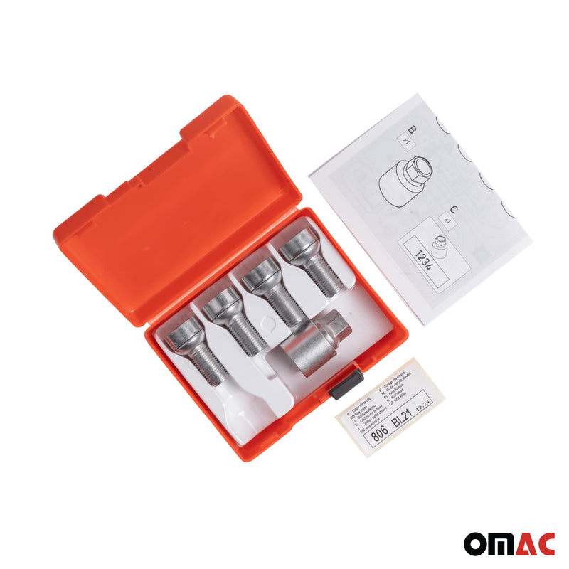 Radschloss Satz für Mercedes Klasse V bis 2013 Felgenschloss Silber 4tlg M14X1.5