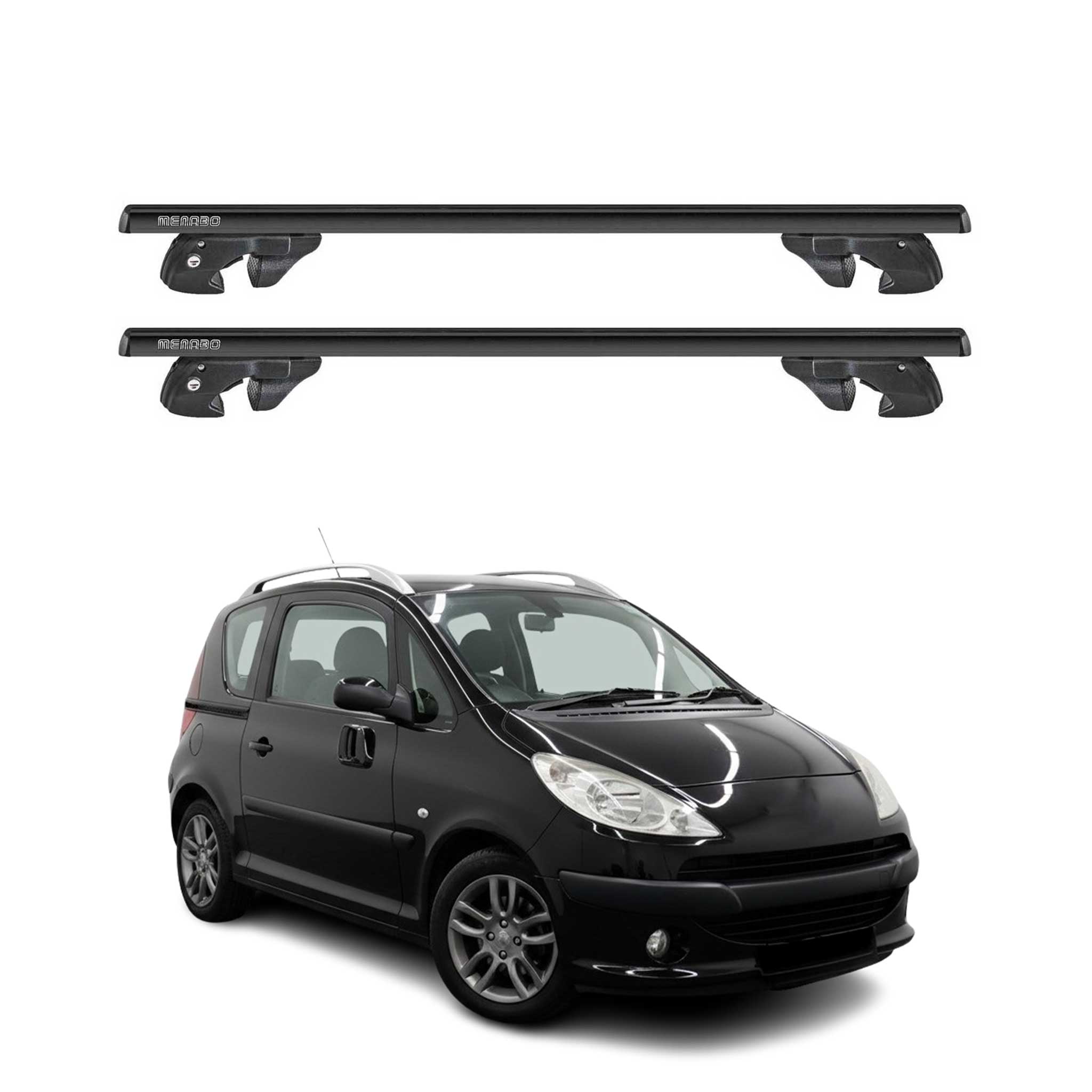 Dachträger Grundtäger für Peugeot 1007 2004-2009 Aluminium 90kg TÜV Schwarz 2tlg