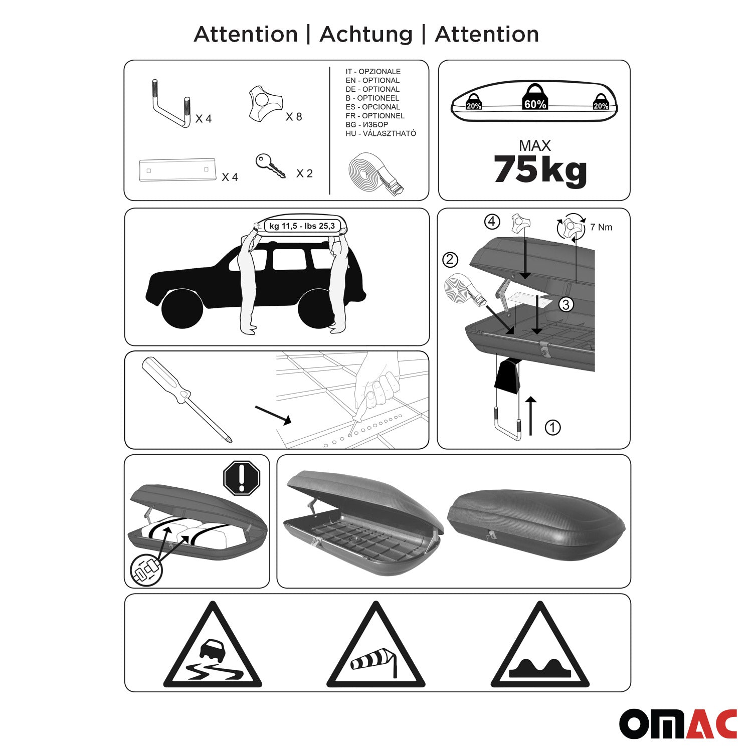 OMAC Dachbox Dachkoffer Gepäckbox 480 Liter Carbonlook Abschließbar Autobox TÜV
