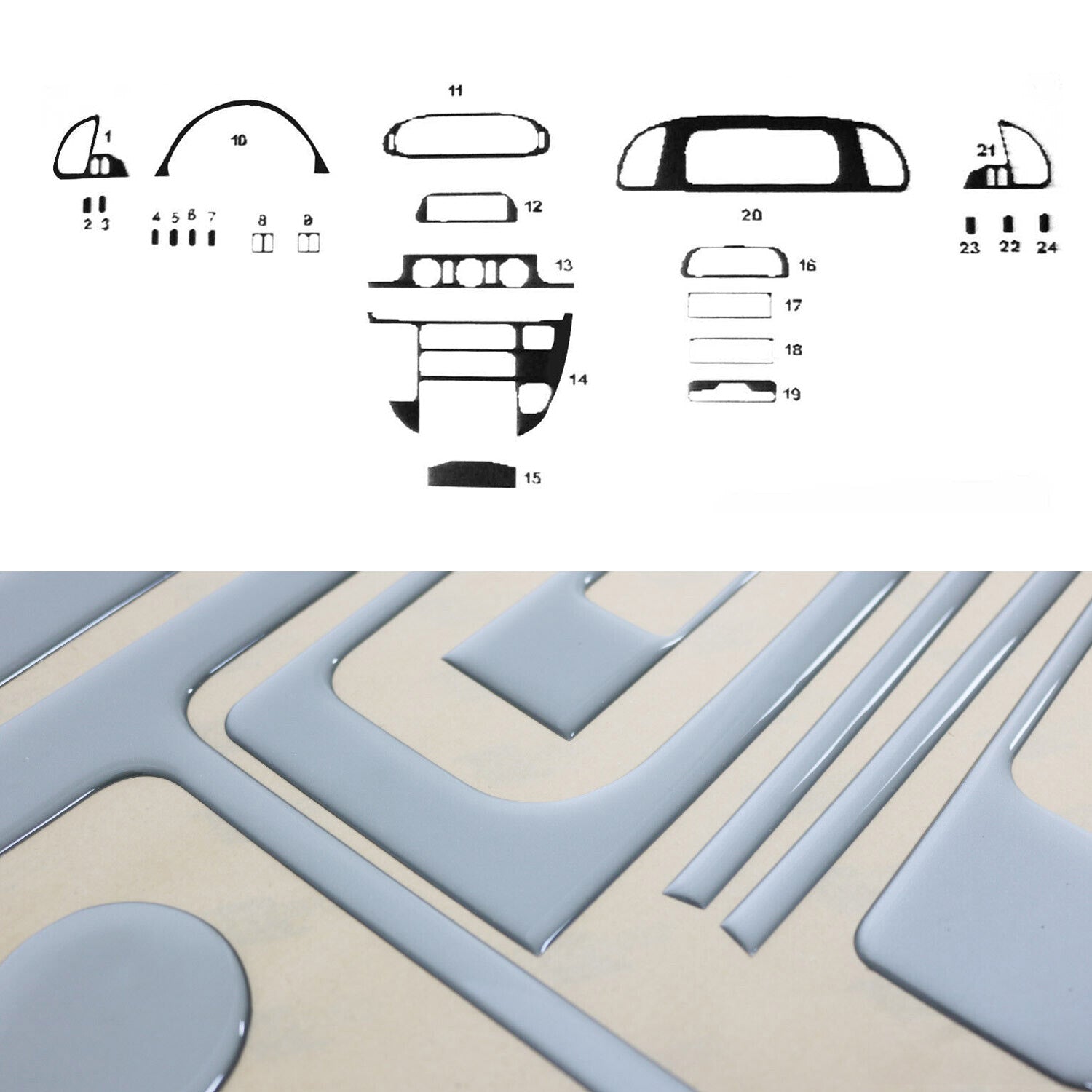 Innenraum Dekor Cockpit für Mercedes Sprinter 2000-2006 Aluminium Optik 24tlg