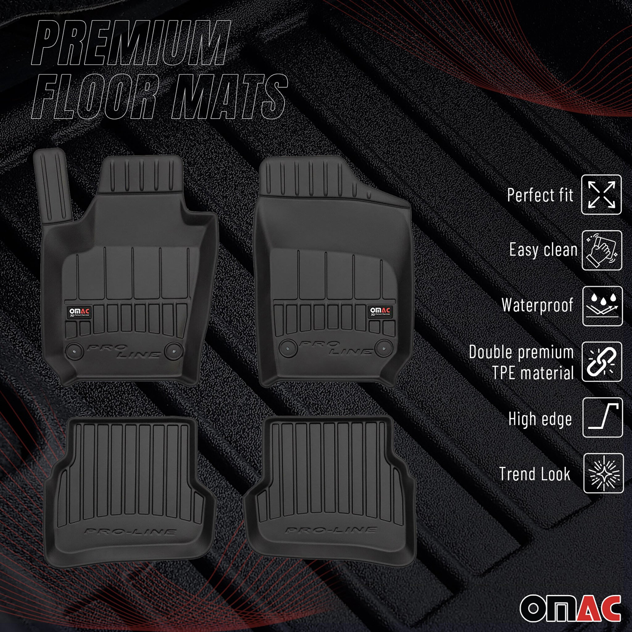 OMAC Gummi Fußmatten für VW Polo 2009-2017 Premium TPE 3D Automatten Schwarz 4x