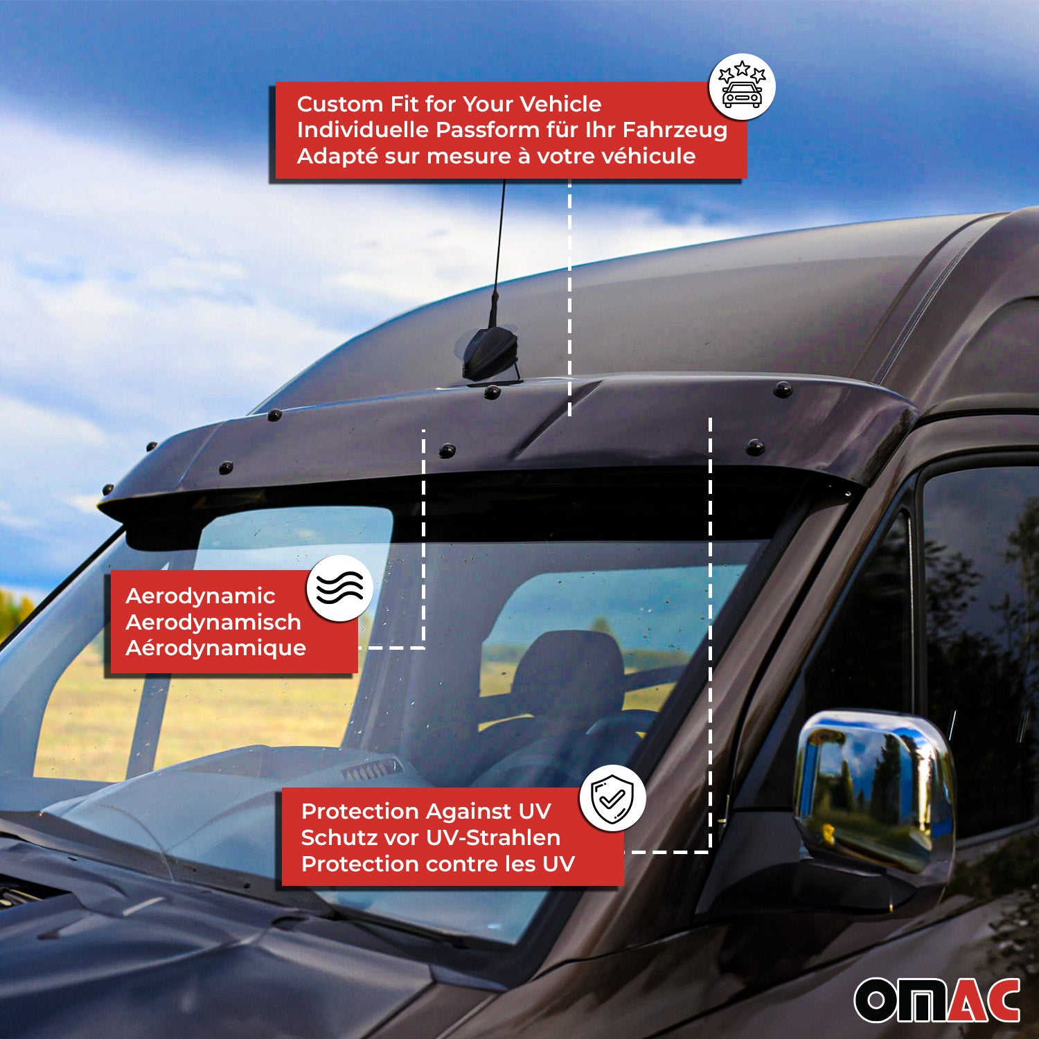 Sonnenblende Motorhaube Deflektor Set für Ford Transit 2015-2019 Pre-FL Acryl 2x