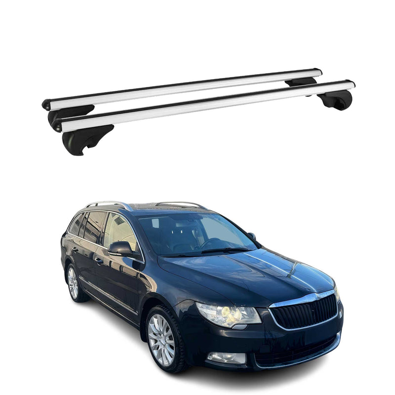 Dachträger Grundtäger für Skoda Superb mk2 Kombi 2008-2015 75kg Alu Silber 2 tlg