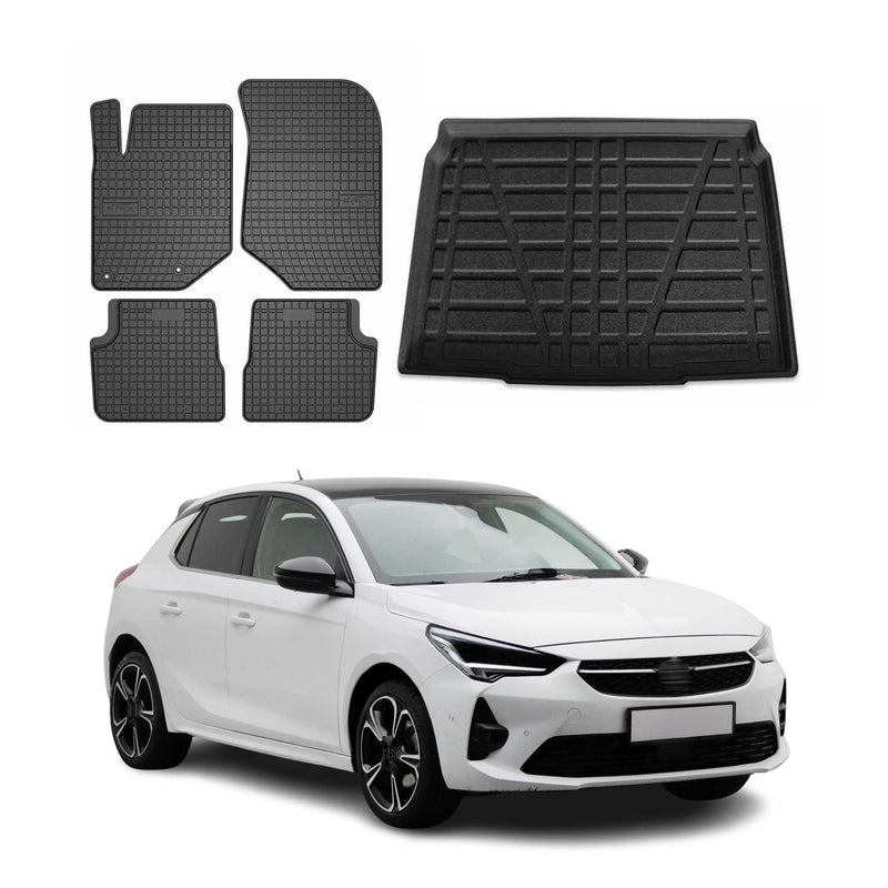 Fußmatten & Kofferraumwanne Set für Opel Corsa F 2019-2024 Gummi TPE Schwarz 5x