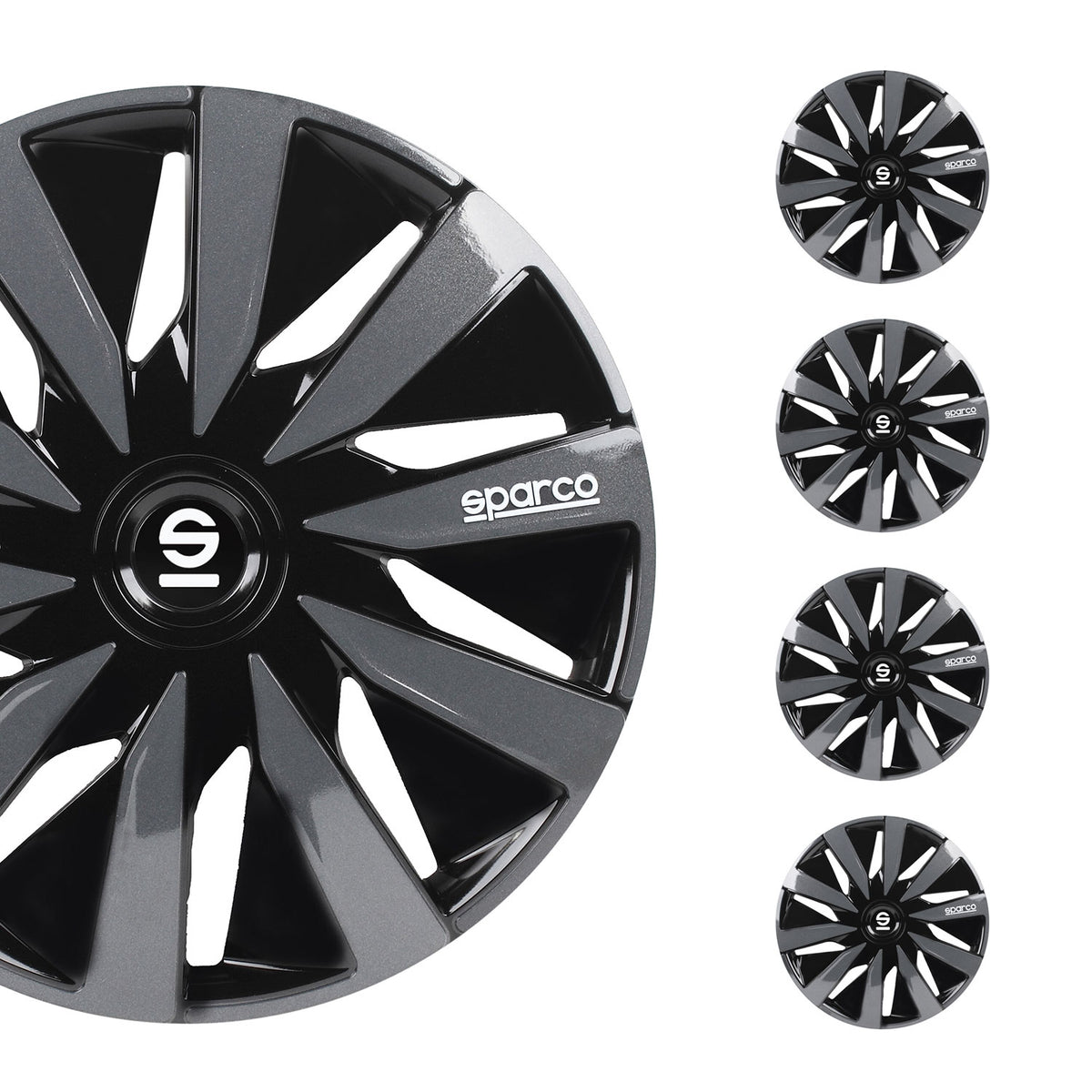 Radkappen Radzierblenden Sparco Lazio 15" Zoll Abdeckung Set Schwarz Grau 4x