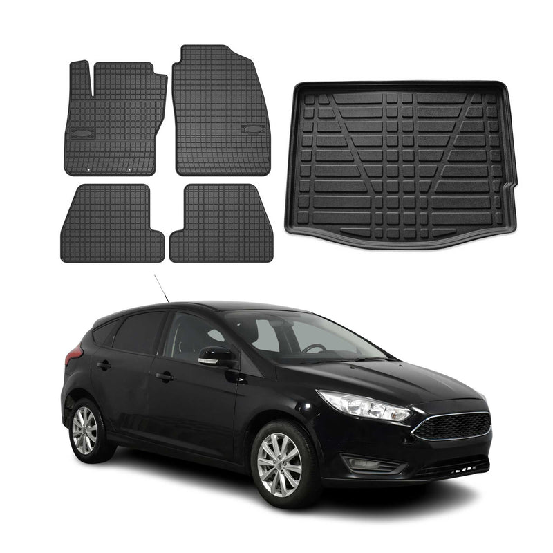 Fußmatten & Kofferraumwanne Set für Ford Focus mk3 2011-2018 Fünftürer Gummi