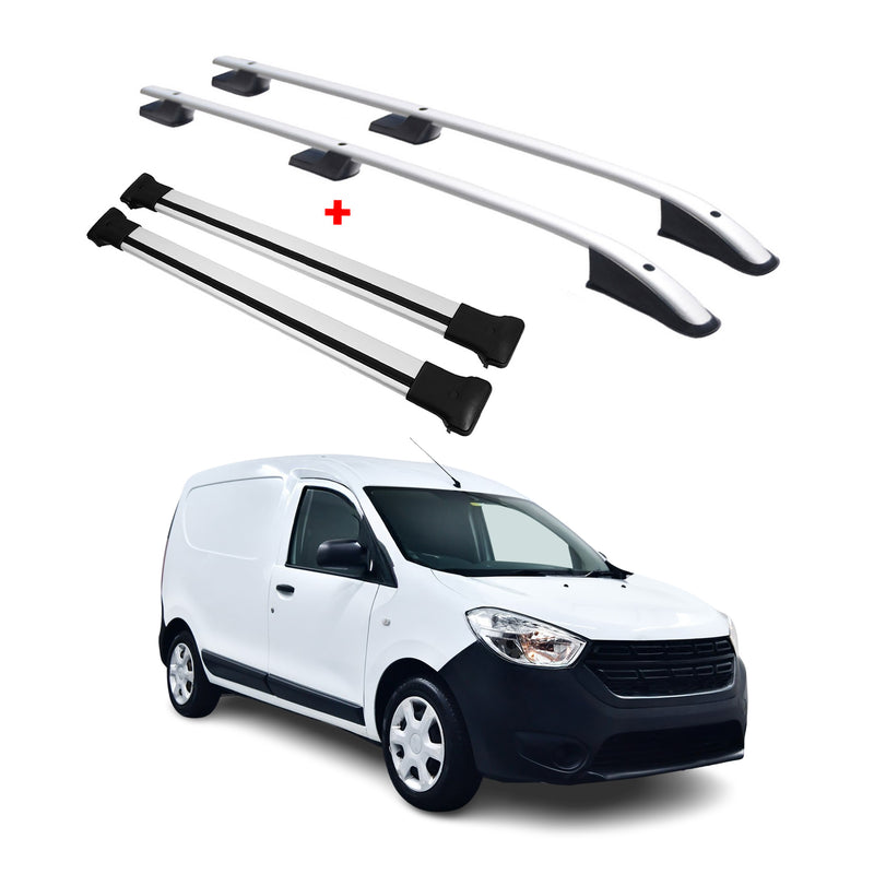 Dachreling + Dachträger für Dacia Dokker 2012-2021 Kurzer Radstand Alu Grau 4x