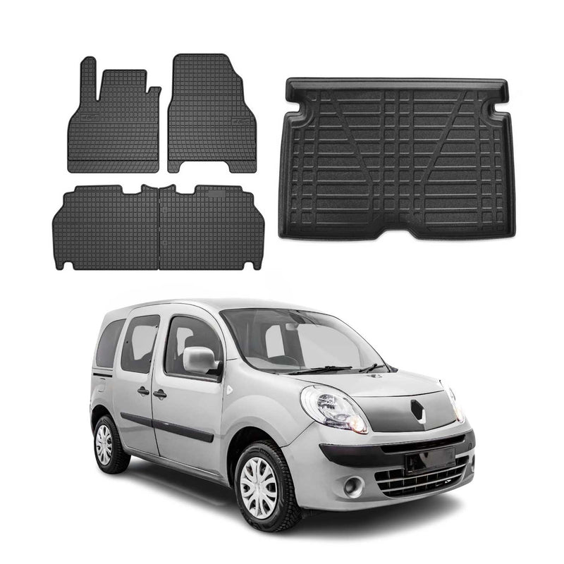 Fußmatten & Kofferraumwanne Set für Renault Kangoo 2016-2021 Gummi Schwarz 5x
