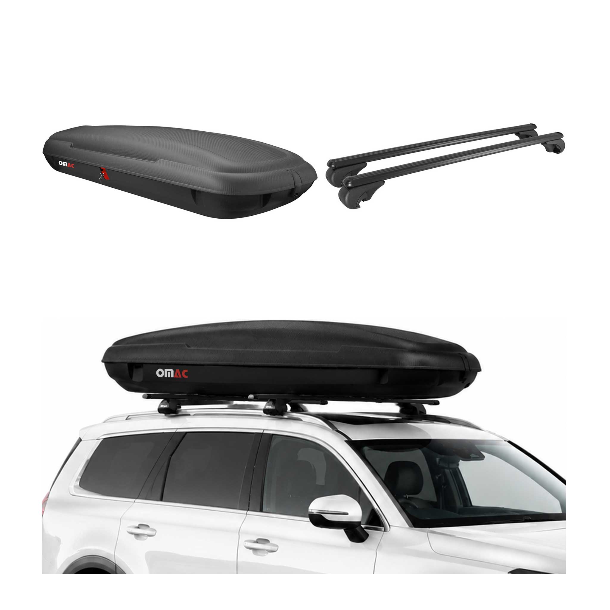 Carbonlook Dachbox 480L + Alu Dachträger VW Touran II 2015-2026 Schwarz
