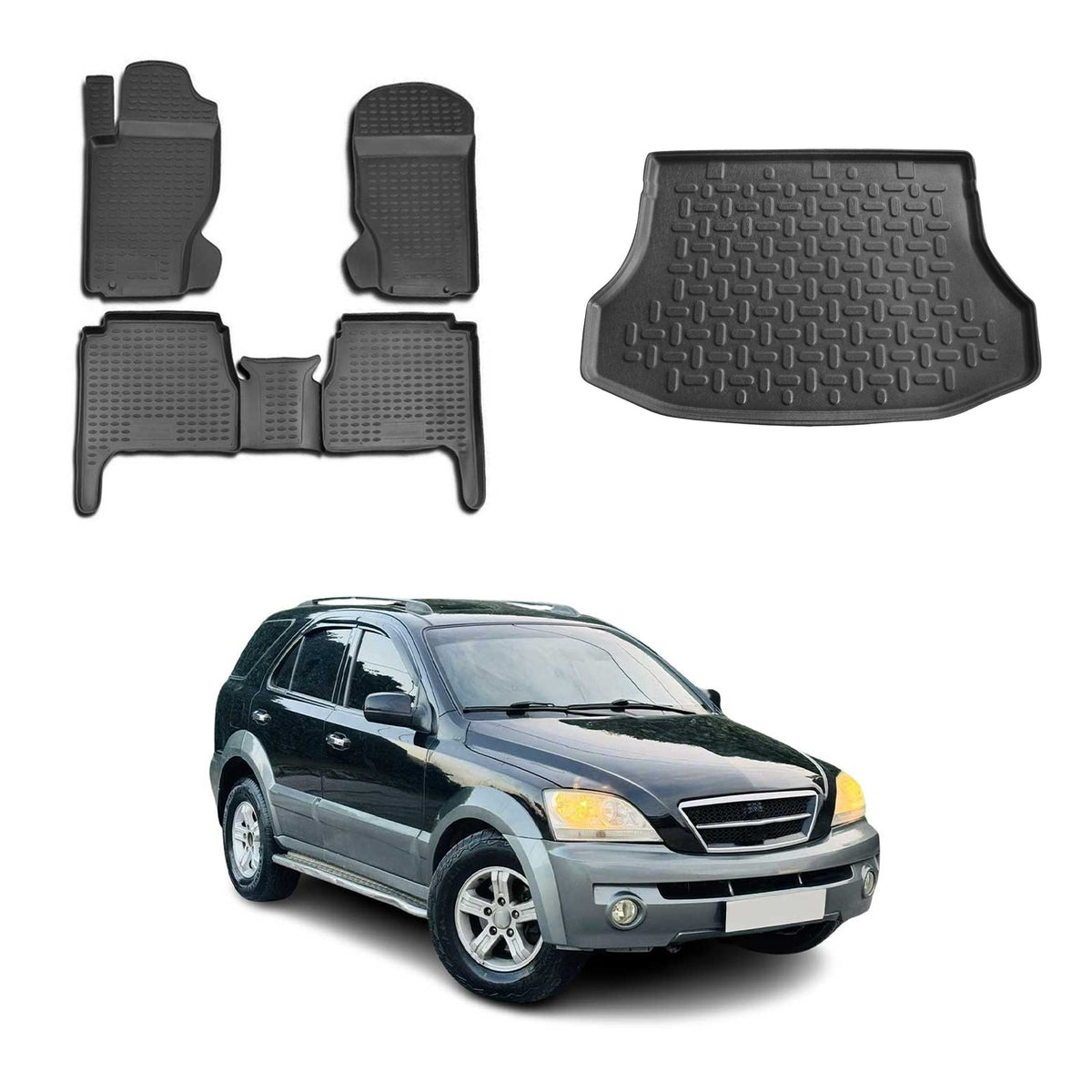 OMAC Fußmatten & Kofferraumwanne Set für Kia Sorento mk1 2002-2009