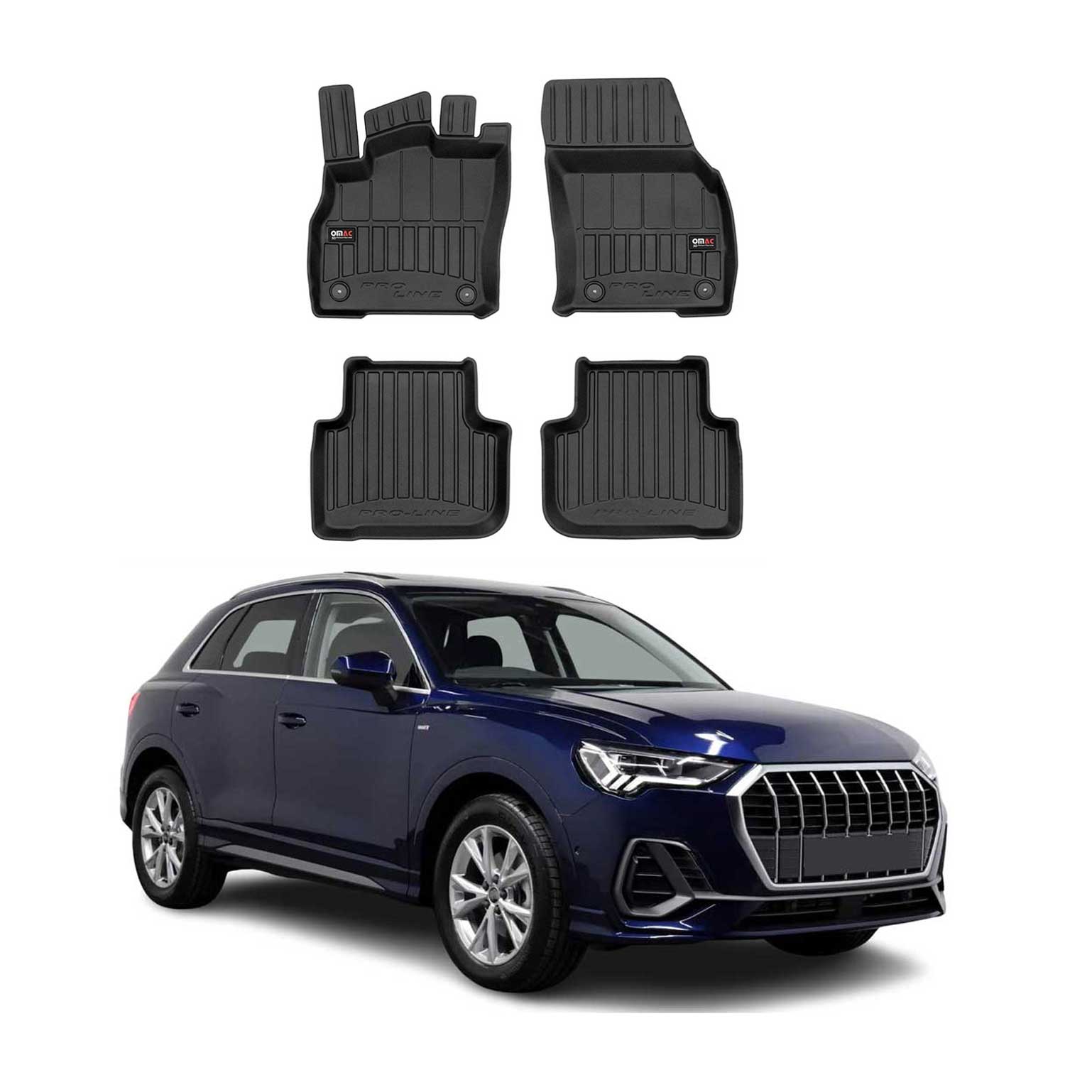 OMAC Gummi Fußmatten für Audi Q3 Q3 Sportback 2018-2025 Premium Gummi Schwarz 4x