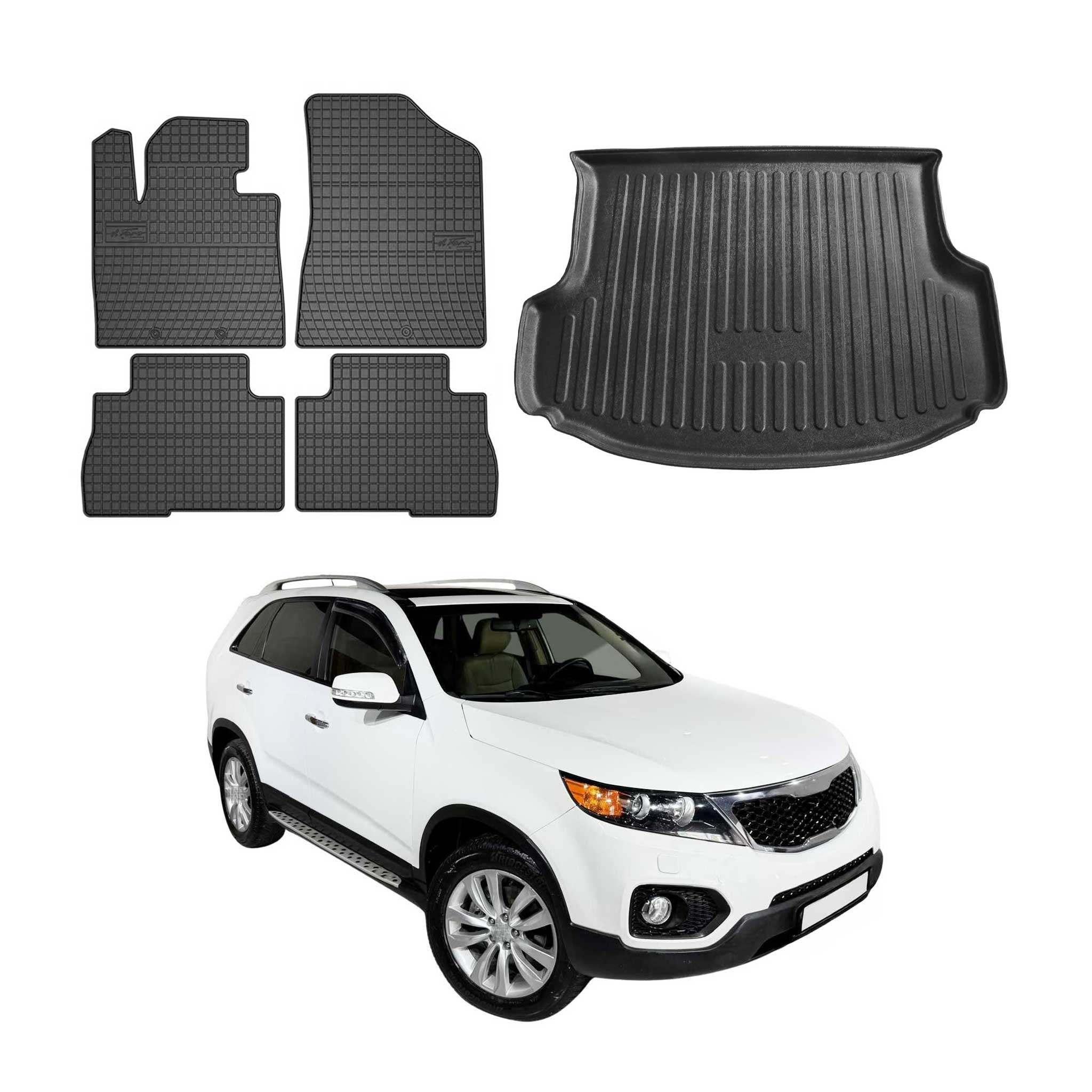 Fußmatten & Kofferraumwanne Set für Kia Sorento Lift 2009-2014 Gummi Schwarz 5x