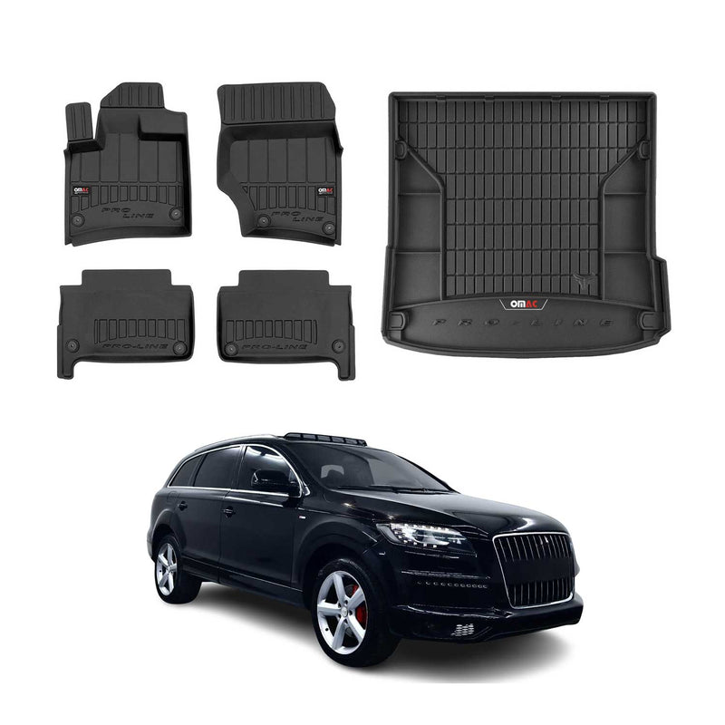 OMAC Fußmatten & Kofferraumwanne Set für Audi Q7 2006-2015 Gummi TPE Schwarz 5x