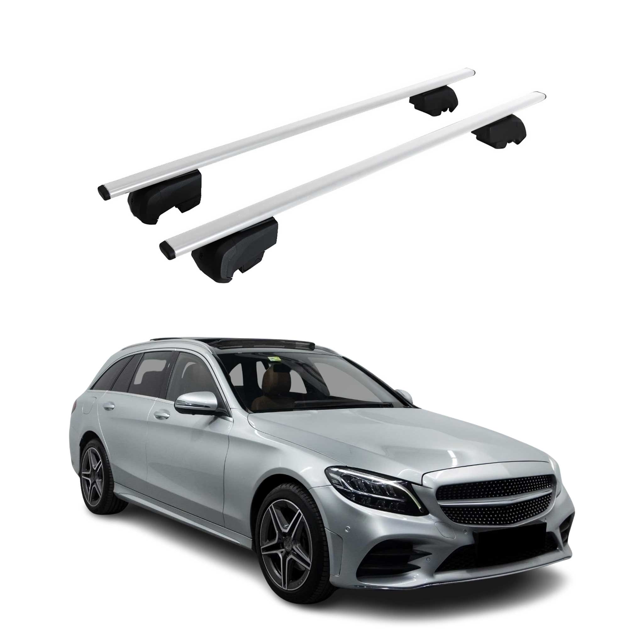 Dachträger Gepäckträger für Mercedes C-Klasse S205 2014-2021 ABE Silber 2x
