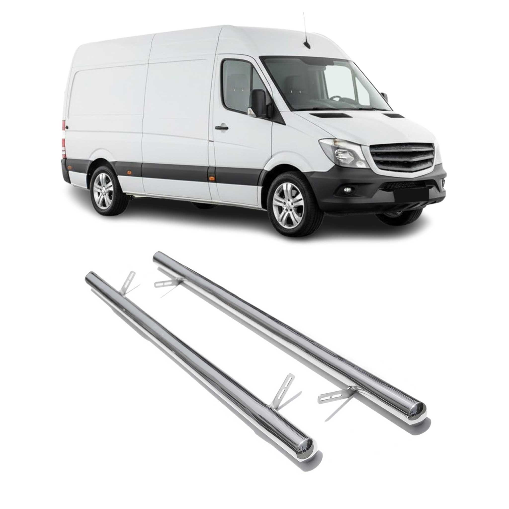 Stahl Trittbretter Schwellerrohre für Mercedes Sprinter W906 L3/L4 Grau ø70