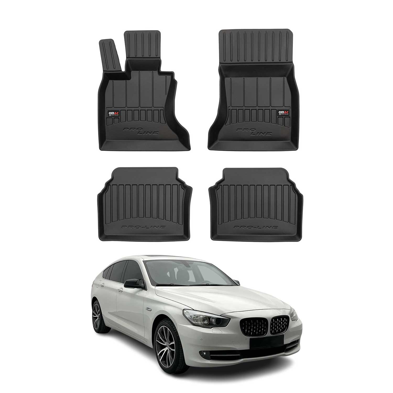 OMAC Gummi Fußmatten für BMW 5er Gran Turismo F07 2009-2017 Gummi Schwarz 4x