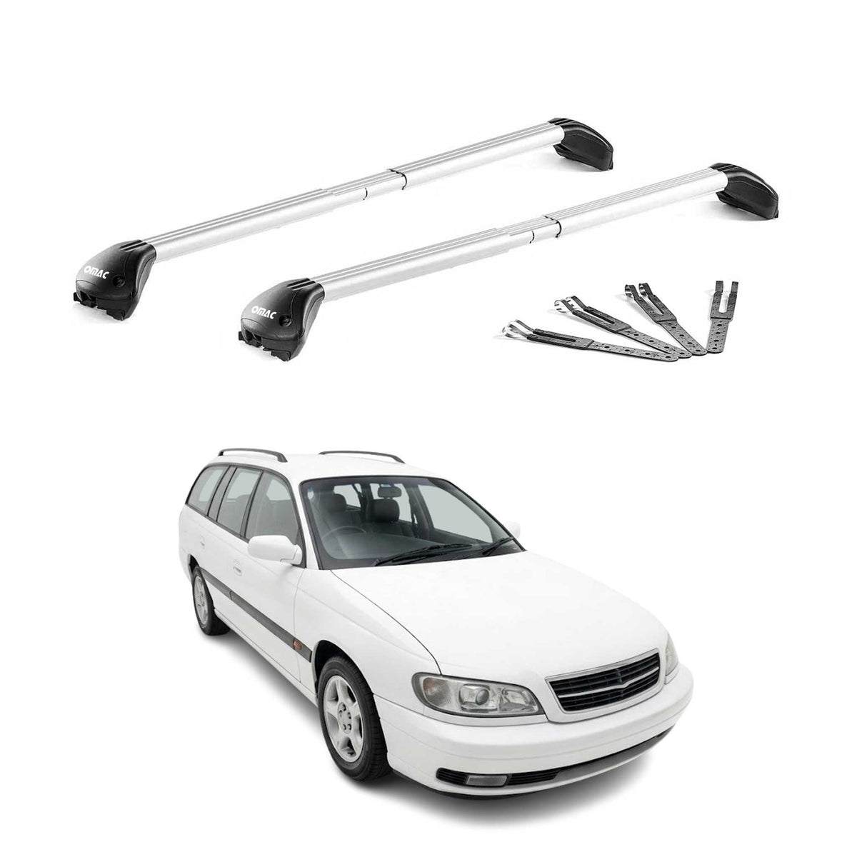 Dachträger Grundtäger für Opel Omega A Kombi 1986-1993 100kg Alu Grau 2x ABE