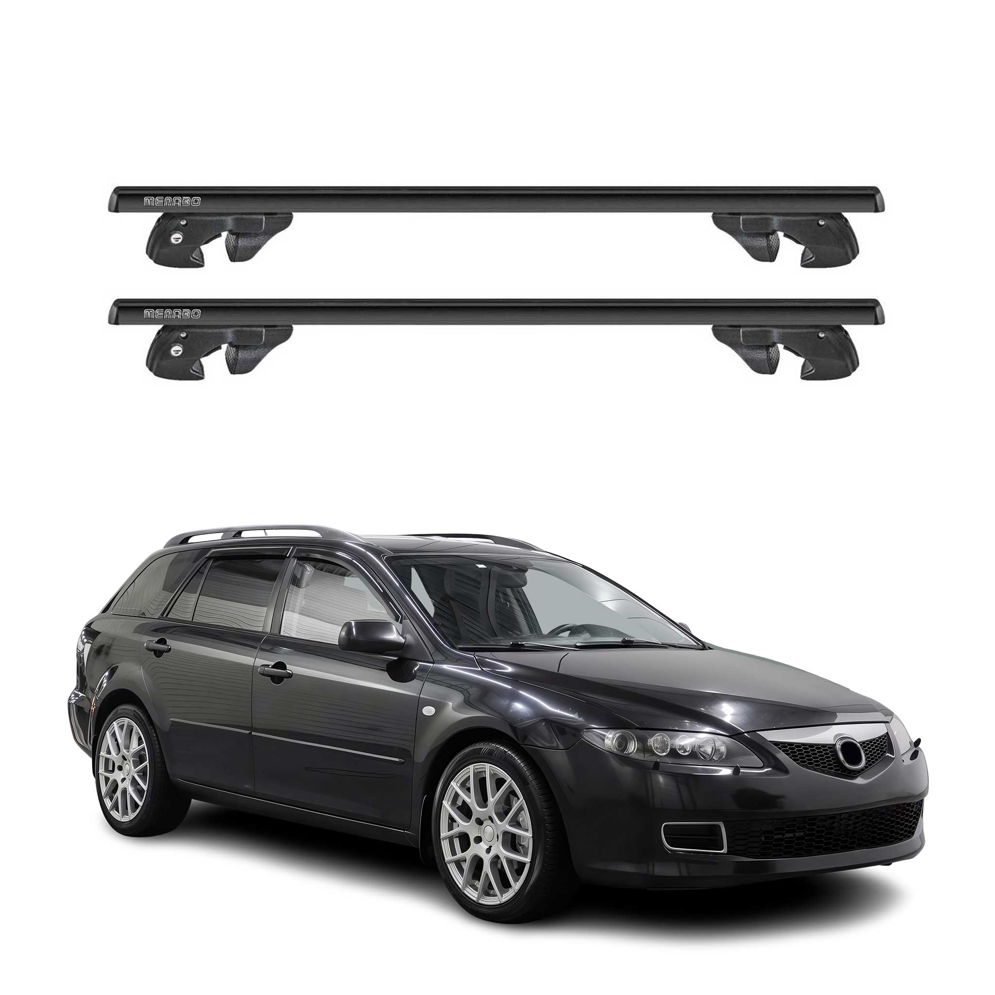 Dachträger Grundtäger für Mazda6 mk1 Kombi 2002-2008 Alu 90kg TÜV Schwarz 2tlg