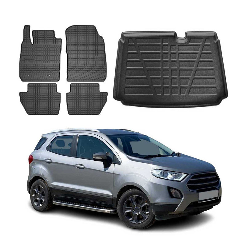 Fußmatten & Kofferraumwanne Set für Ford Ecosport 2011-2024 Gummi Schwarz 5x