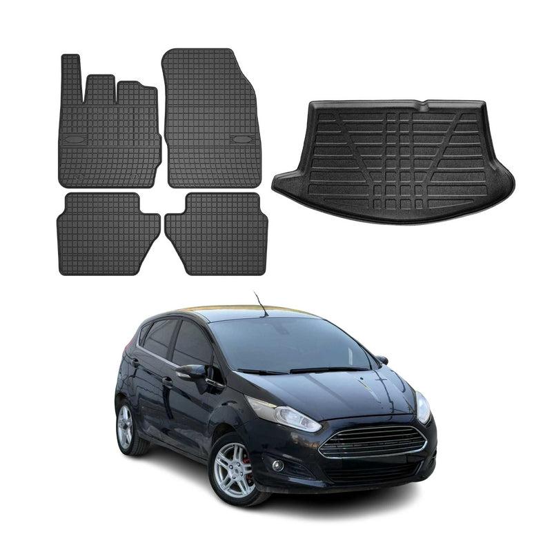 Fußmatten & Kofferraumwanne Set für Ford Fiesta Schrägheck 2008-2017 Gummi 5x