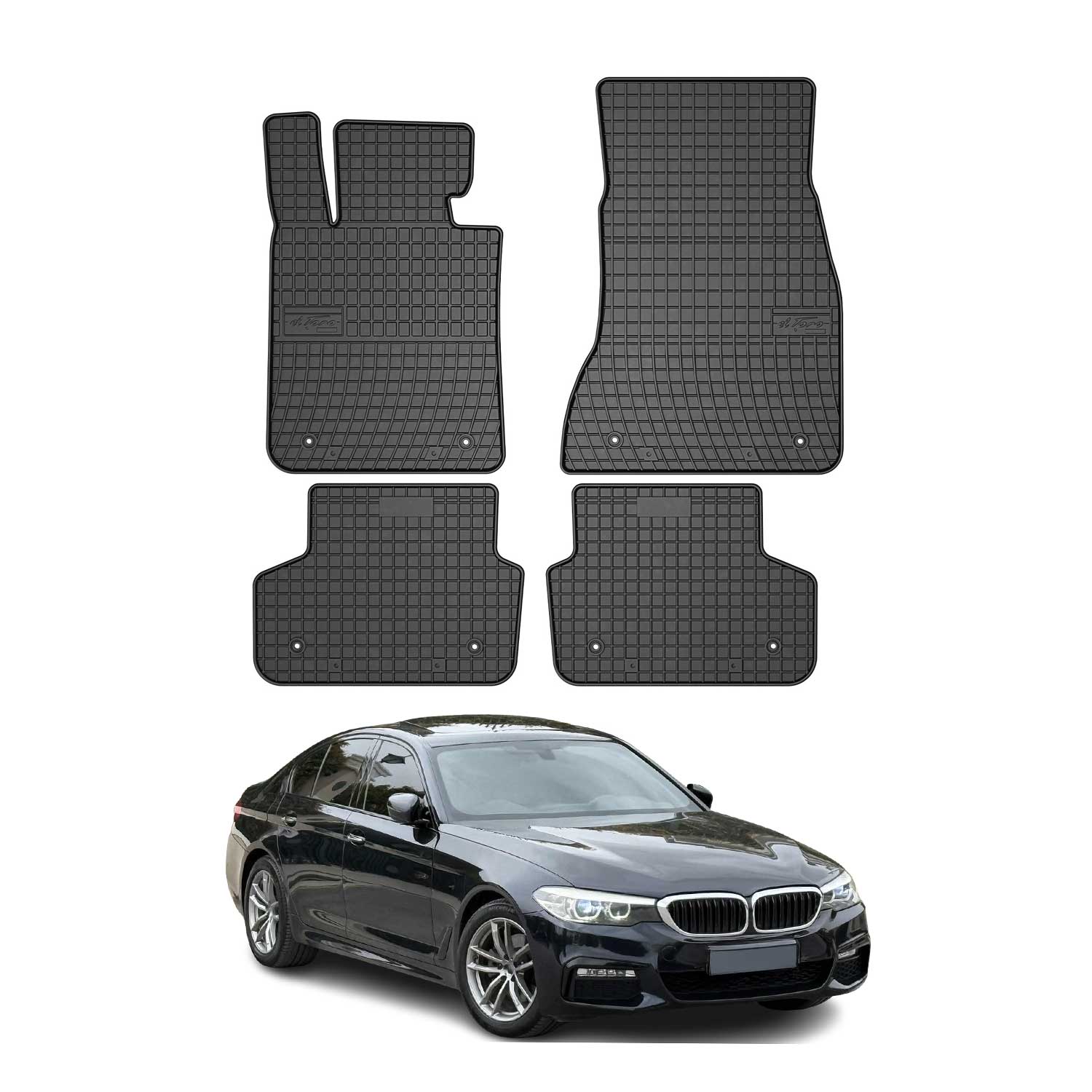 OMAC Gummi Fußmatten für BMW 5er Limo Touring G30 G31 2017-2024 Gummi Schwarz 4x