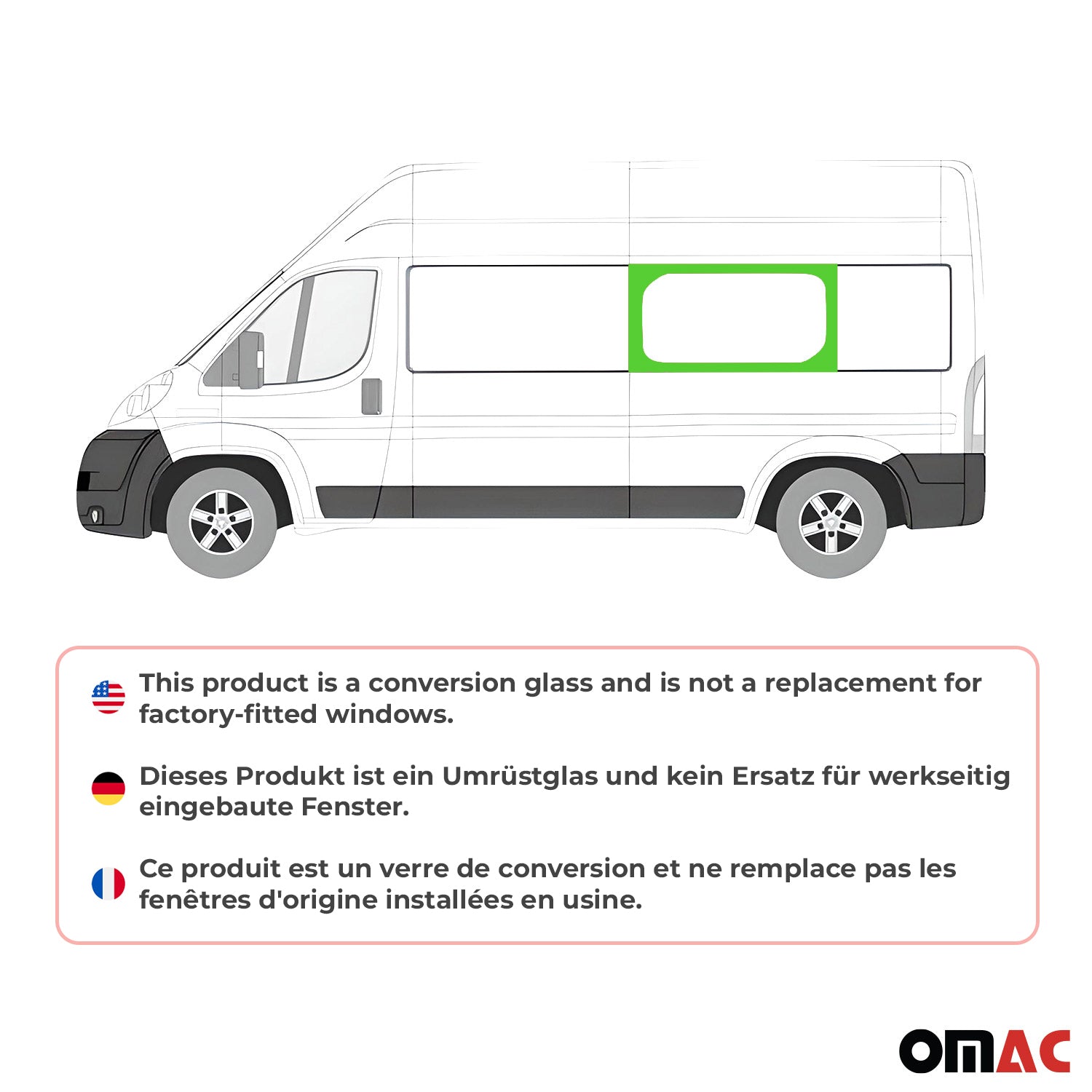 Fensterscheibe für Fiat Ducato 2006-2024 Mittlere linke Seite L3/L4 Schwarz