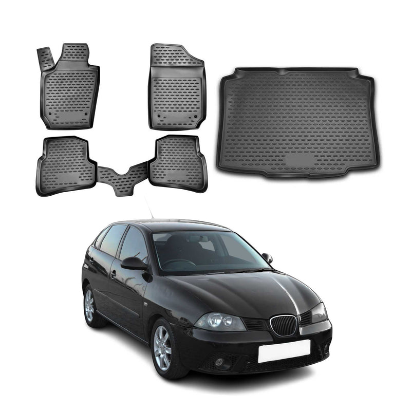 Fußmatten & Kofferraumwanne Set für Seat Ibiza 2008-2017 Gummi TPE Schwarz 5x