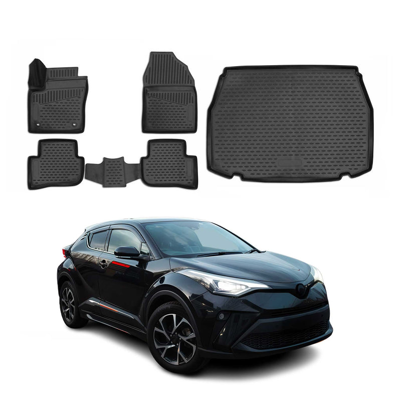 Fußmatten & Kofferraumwanne Set für Toyota C-HR 2016-2025 Gummi TPE Schwarz 5x