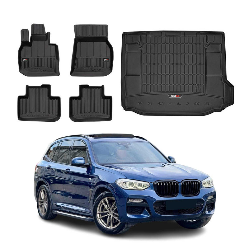 OMAC Fußmatten & Kofferraumwanne Set für BMW X3 G01 2017-2024 Gummi Schwarz 5x