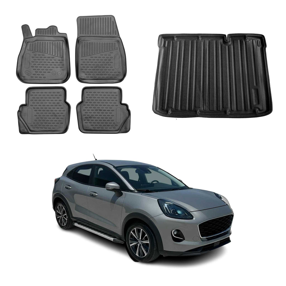 OMAC Fußmatten & Kofferraumwanne Set für Ford Puma PHEV 2019-2026 Untere