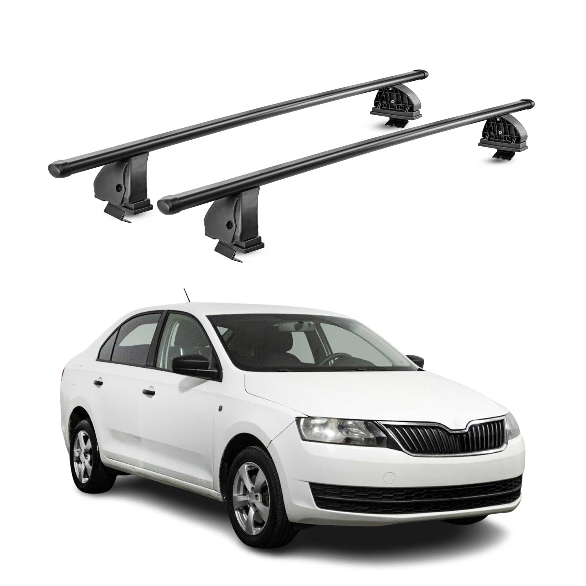 Stahl Dachträger für Skoda Rapid 2012-2019 TÜV Abschließbar 75 kg 2tlg Schwarz