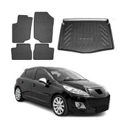 Fußmatten & Kofferraumwanne Set für Peugeot 207 Kombi 2006-2012 Gummi Schwarz 5x
