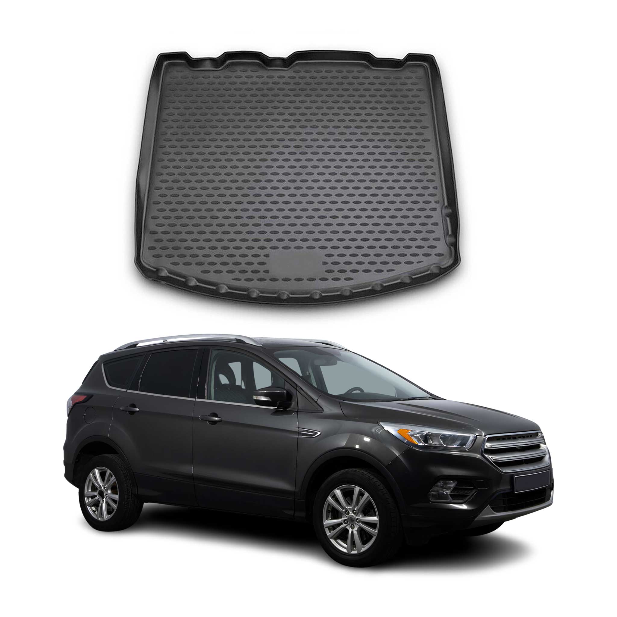 Kofferraummatte Kofferraumwanne für Ford Kuga II 2012-2019 Gummi TPE Schwarz