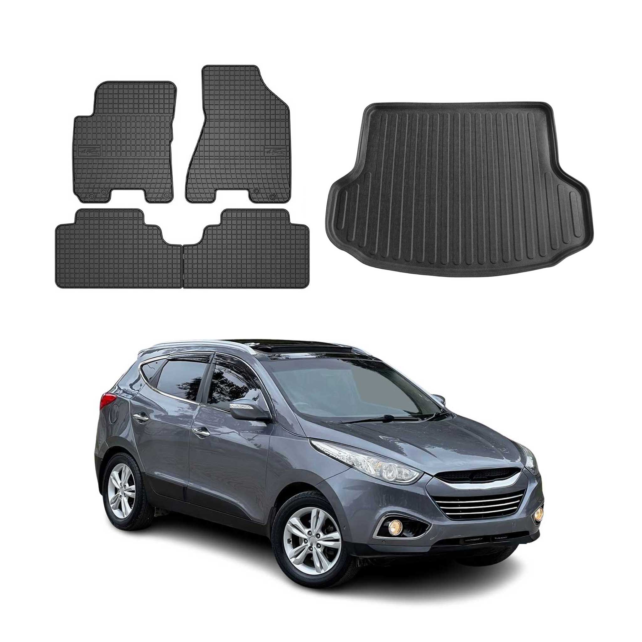 Fußmatten & Kofferraumwanne Set für Hyundai ix35 2009-2015 Gummi Schwarz 5x