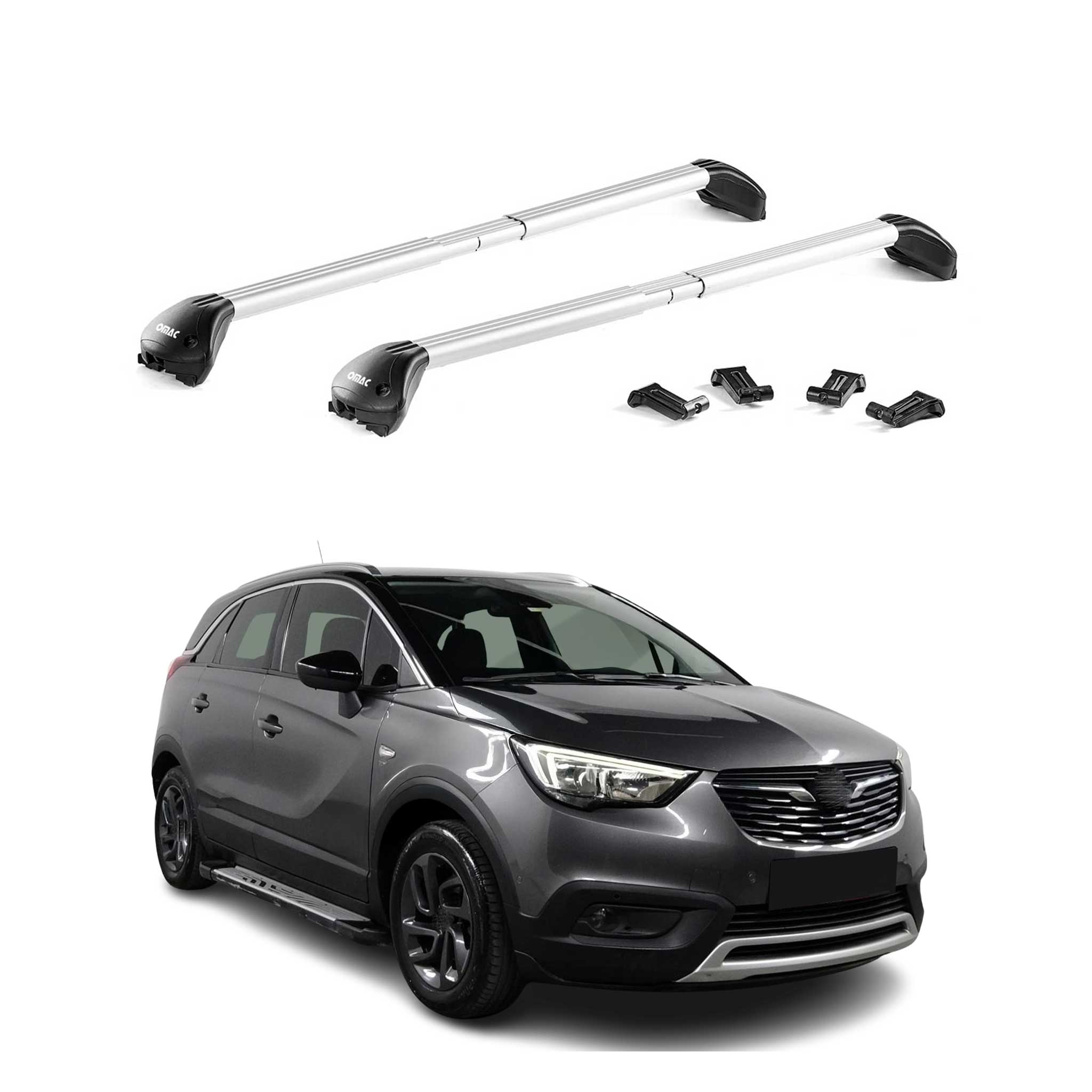 Dachträger für Opel Crossland X / Grandland X 2017-2024 100kg Alu Silber 2x ABE