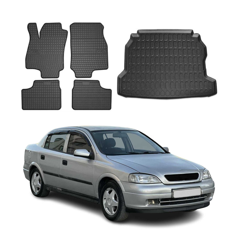 Fußmatten & Kofferraumwanne Set für Opel Astra G Schrägheck 1998-2005 Gummi 5x