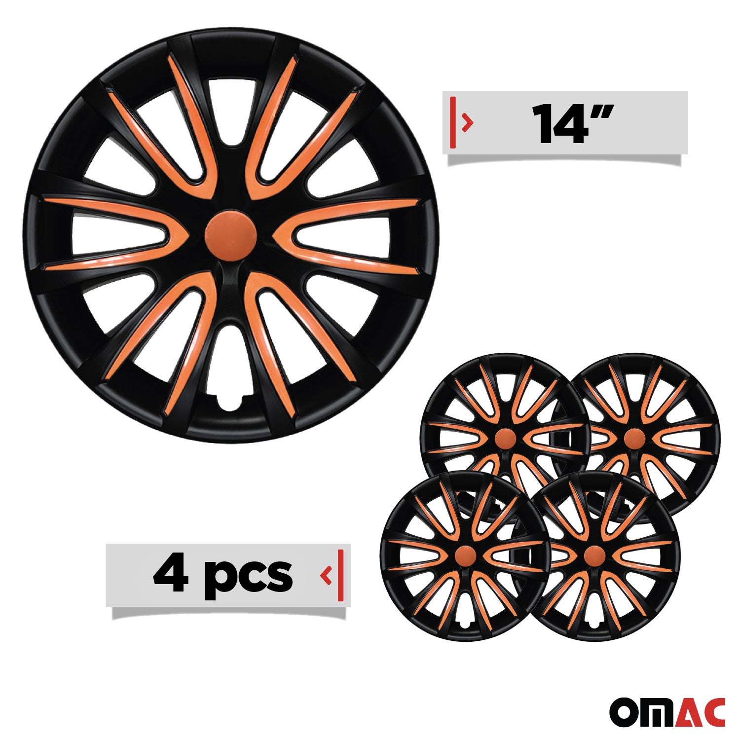 4x Radblenden Radkappen Radzierblenden für 14" Zoll Stahlfelgen Schwarz Orange
