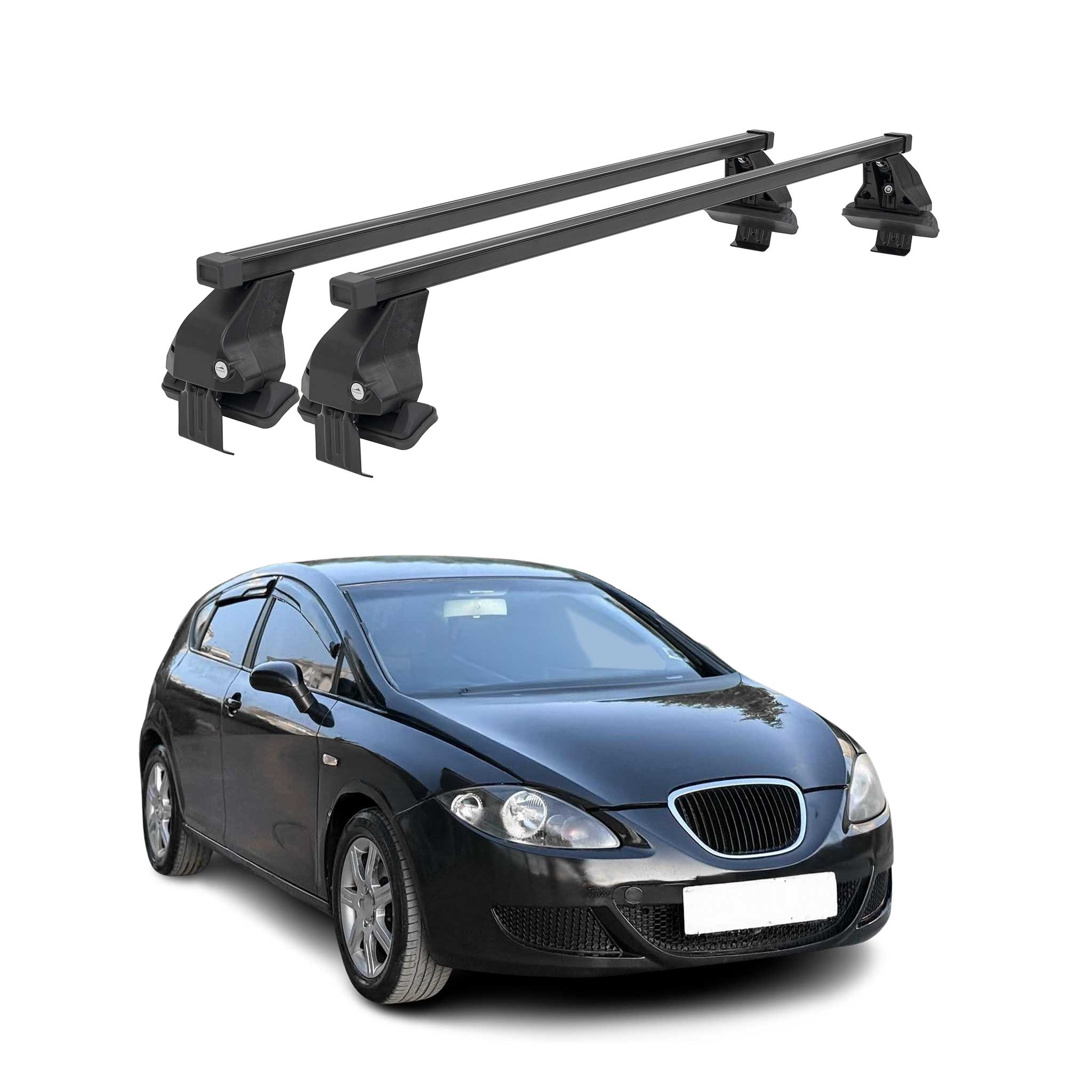 Menabo Dachträger Grundtäger für Seat Leon mk2 2005-2009 Pre-FL 50kg Schwarz 2x