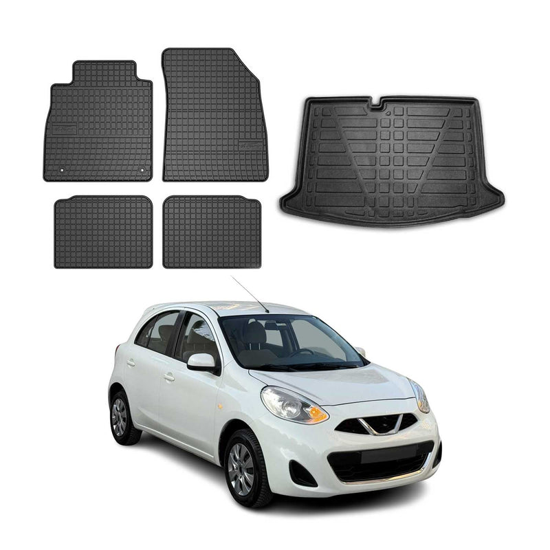 Fußmatten & Kofferraumwanne Set für Nissan Micra K14 2017-2025 Gummi Schwarz 5x