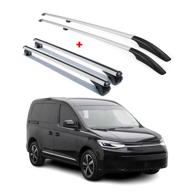Dachreling + Dachträger SET für VW Caddy 2020-2025 Kurzer Aluminium Silber 4tlg
