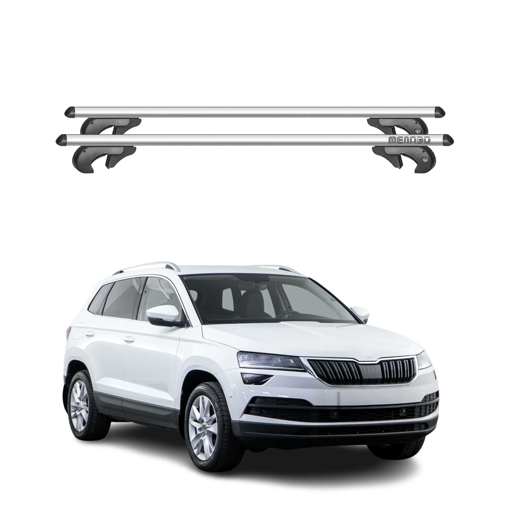 Menabo Dachträger Grundtäger für Skoda Karoq 2017-2026 90kg Alu Silber 2 tlg