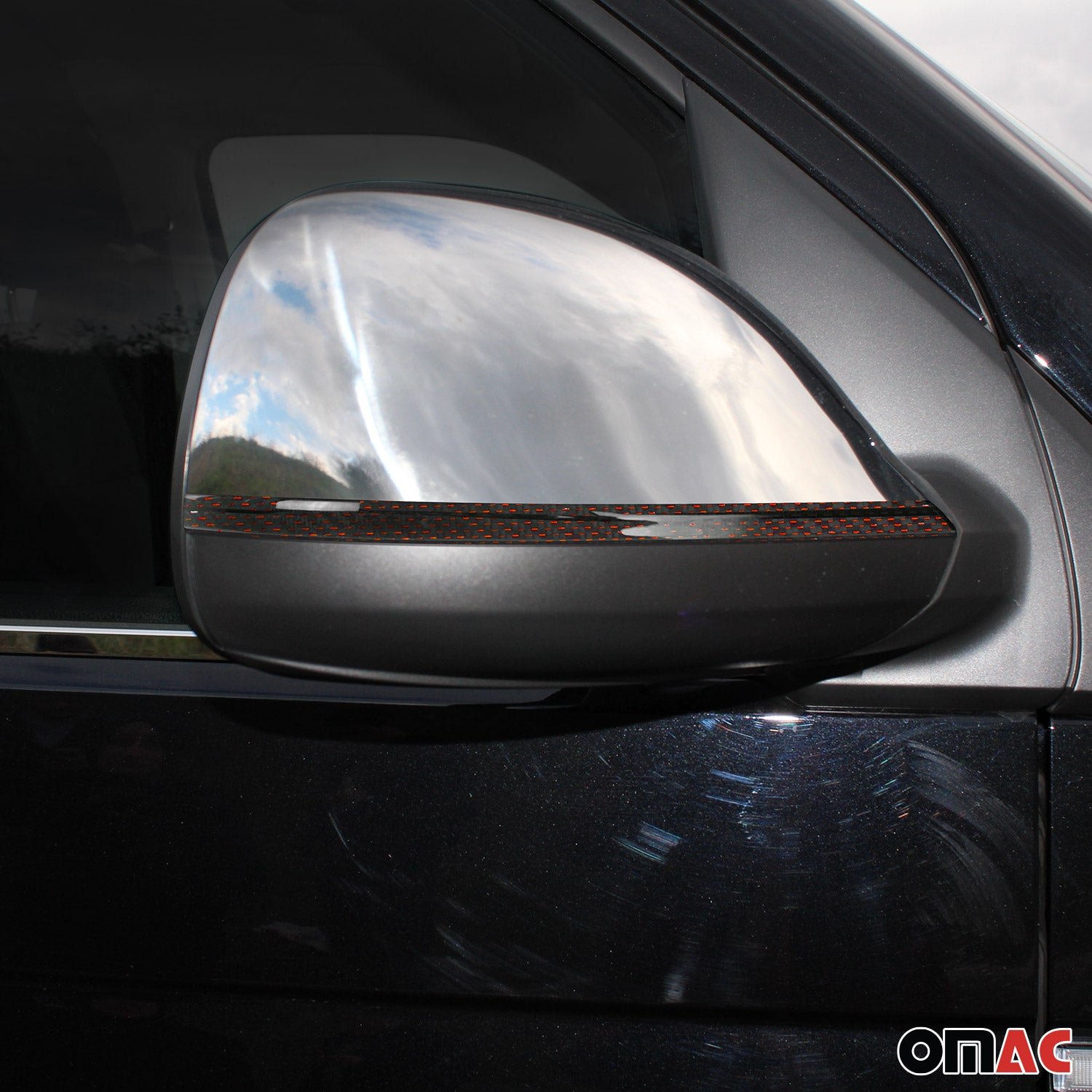 Spiegelkappen Leiste für VW Amarok 2010-2021 Kohlefaser Carbon Rot Schwarz 2tlg