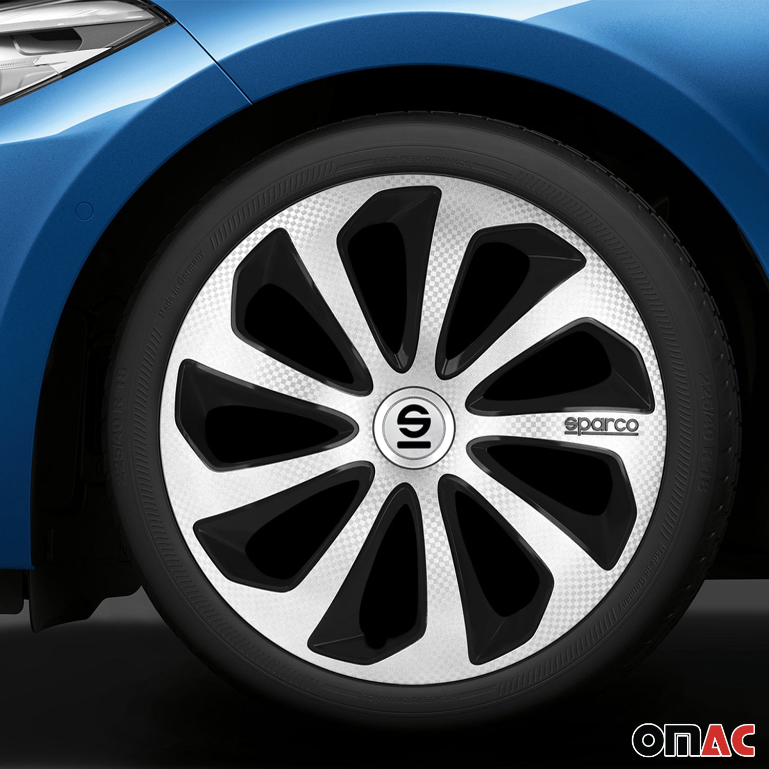 Radkappen Radzierblenden Sparco Sicilia 15" Zoll Auto Silber Carbon Schwarz 4x