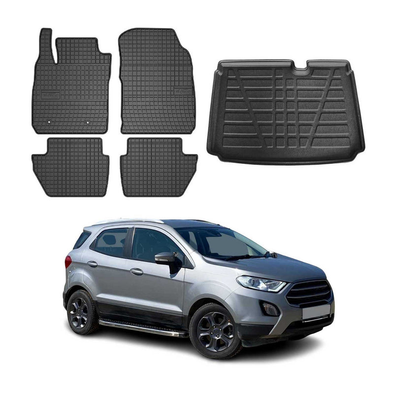 Fußmatten & Kofferraumwanne Set für Ford Ecosport 2011-2024 Gummi Schwarz 5x