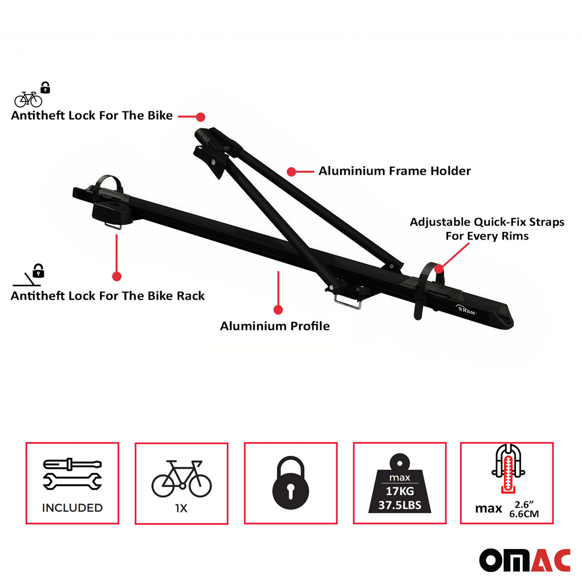 Fahrradträger Dachfahrradträger bis 17kg Aluminium Schwarz Fahrradhalter 3tlg