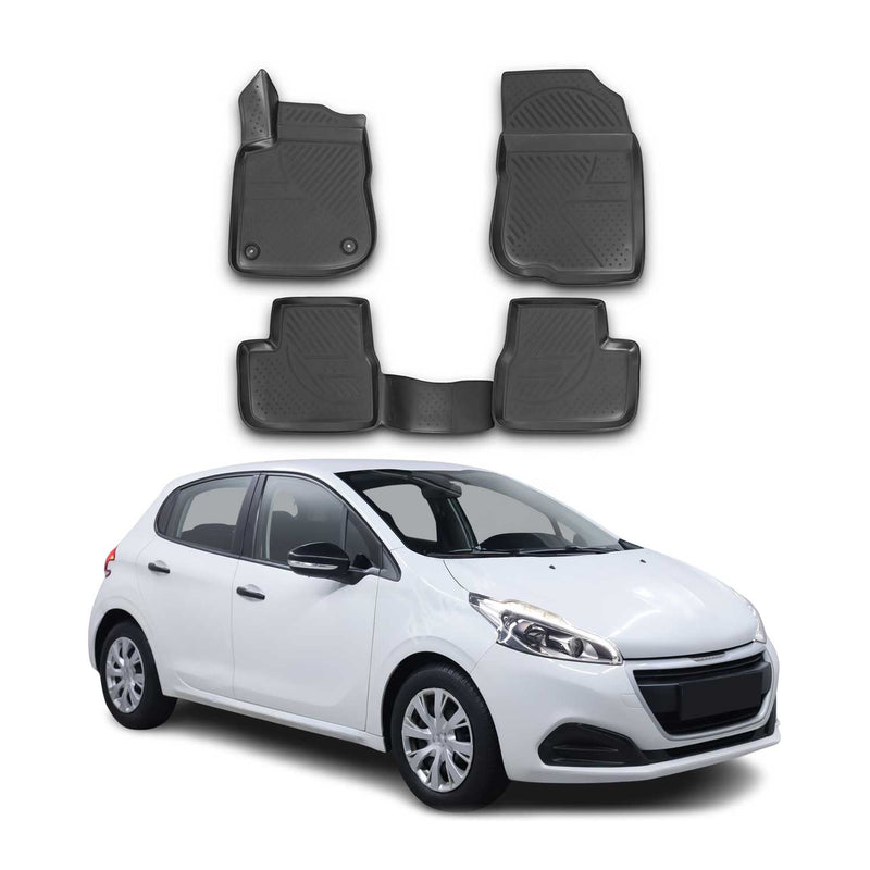 OMAC Gummimatten Fußmatten für Peugeot 208 2012-2019 TPE Automatten Schwarz 4x