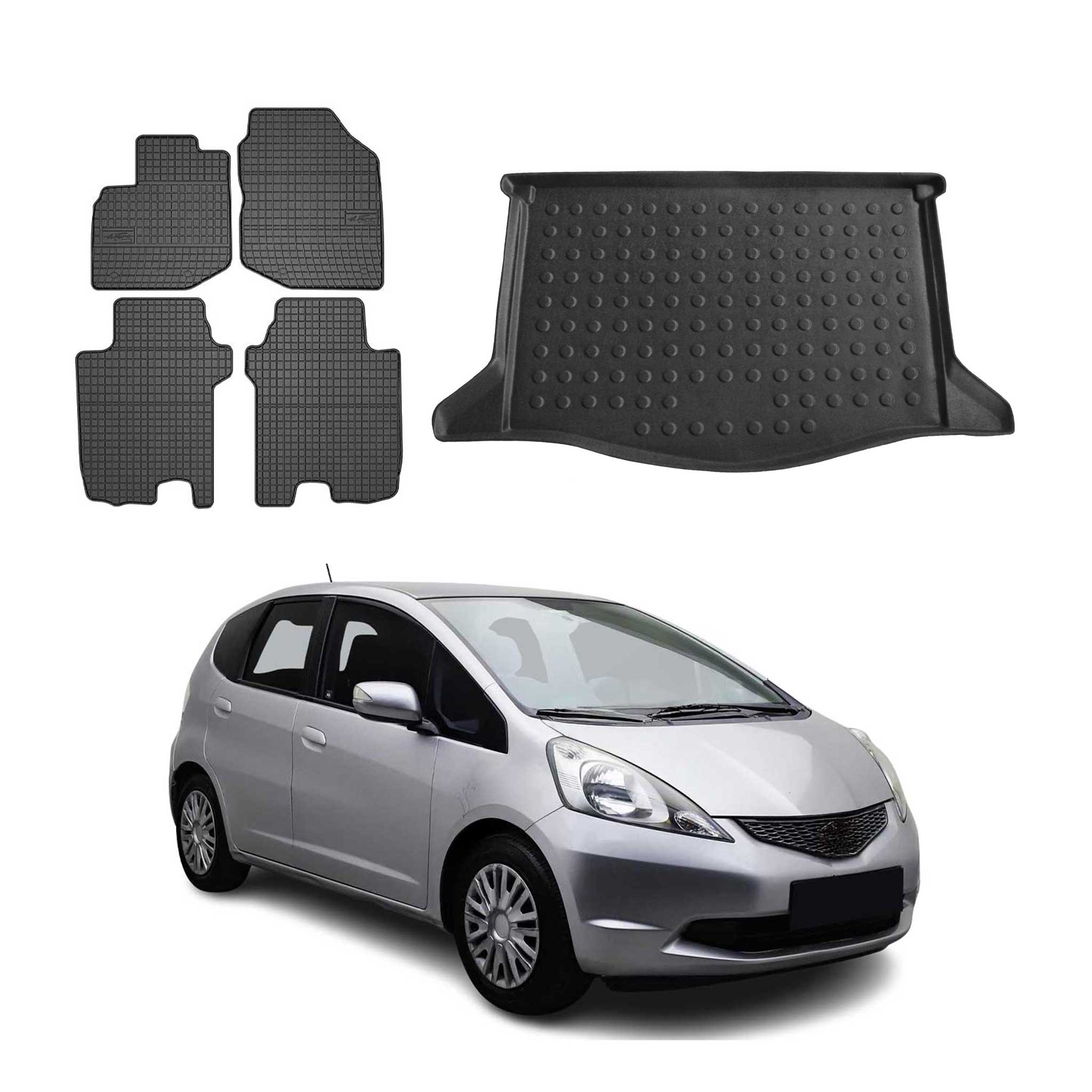 Fußmatten & Kofferraumwanne Set für Honda Jazz 2008-2015 Gummi TPE Schwarz 5x