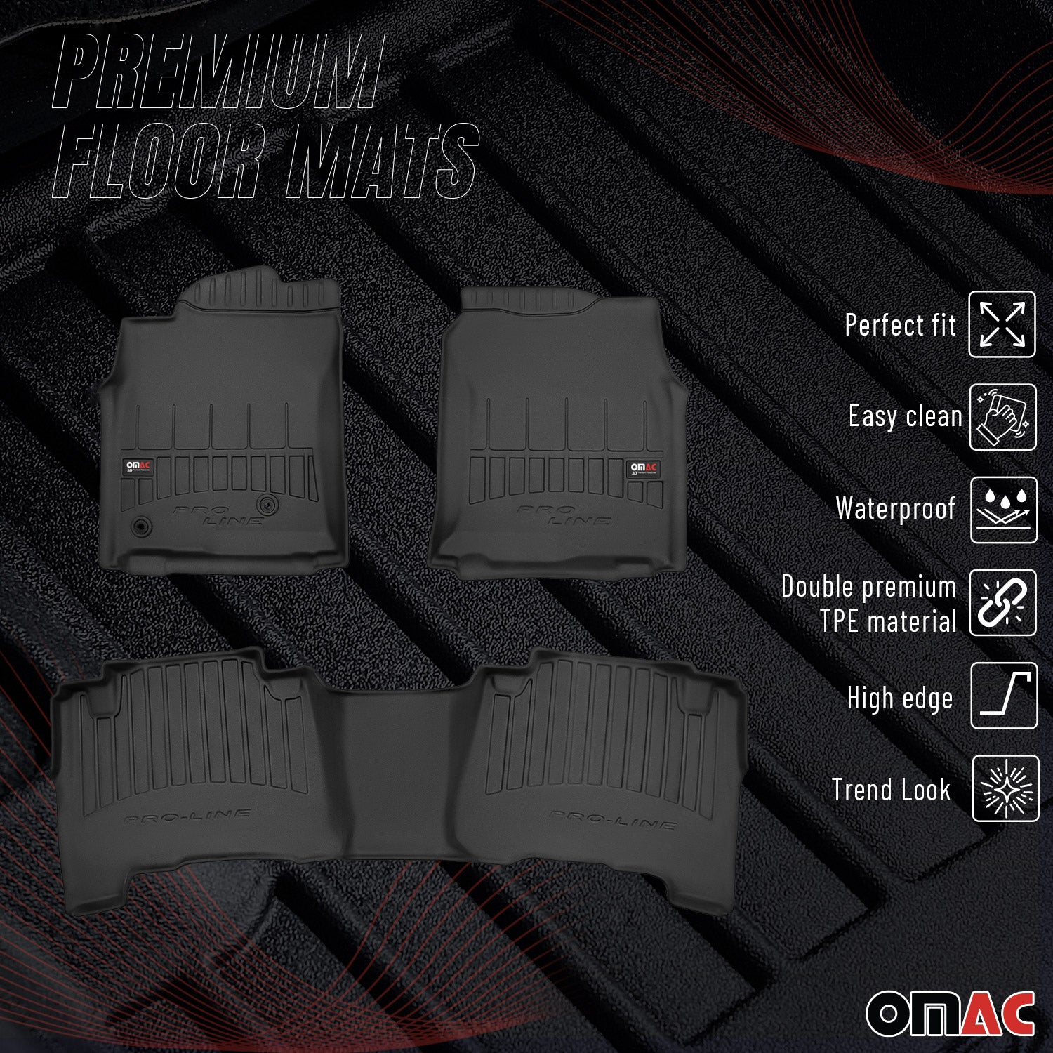 Fußmatten Gummimatten für Toyota Land Cruiser J120 2002-2010 Premium Schwarz 3x